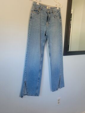 Free People Women’s We The Free High Waist Slit Hem Straight Jeans Vintage Light
